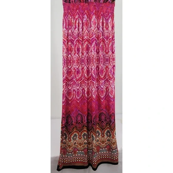 Mlle Gabrielle Women M Smocked Maxi Sun Dress Paisley Boho Summer Beach Resort - Picture 3 of 9